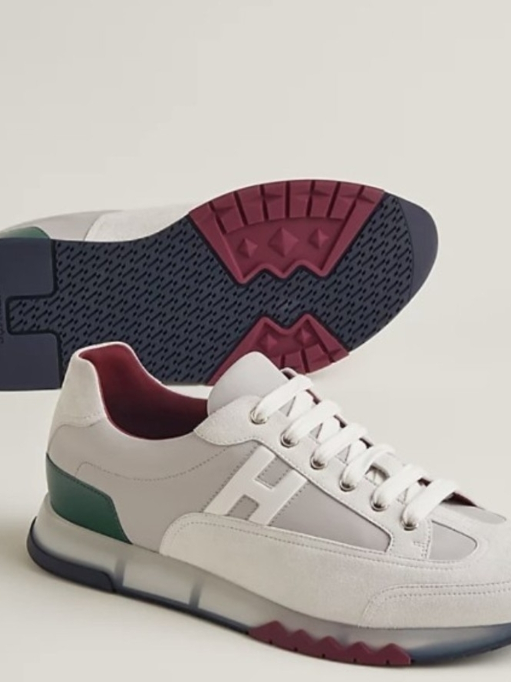 Hermes Men’s White Leather & Suede Sneakers Size 9 / 42 Brand New In Box